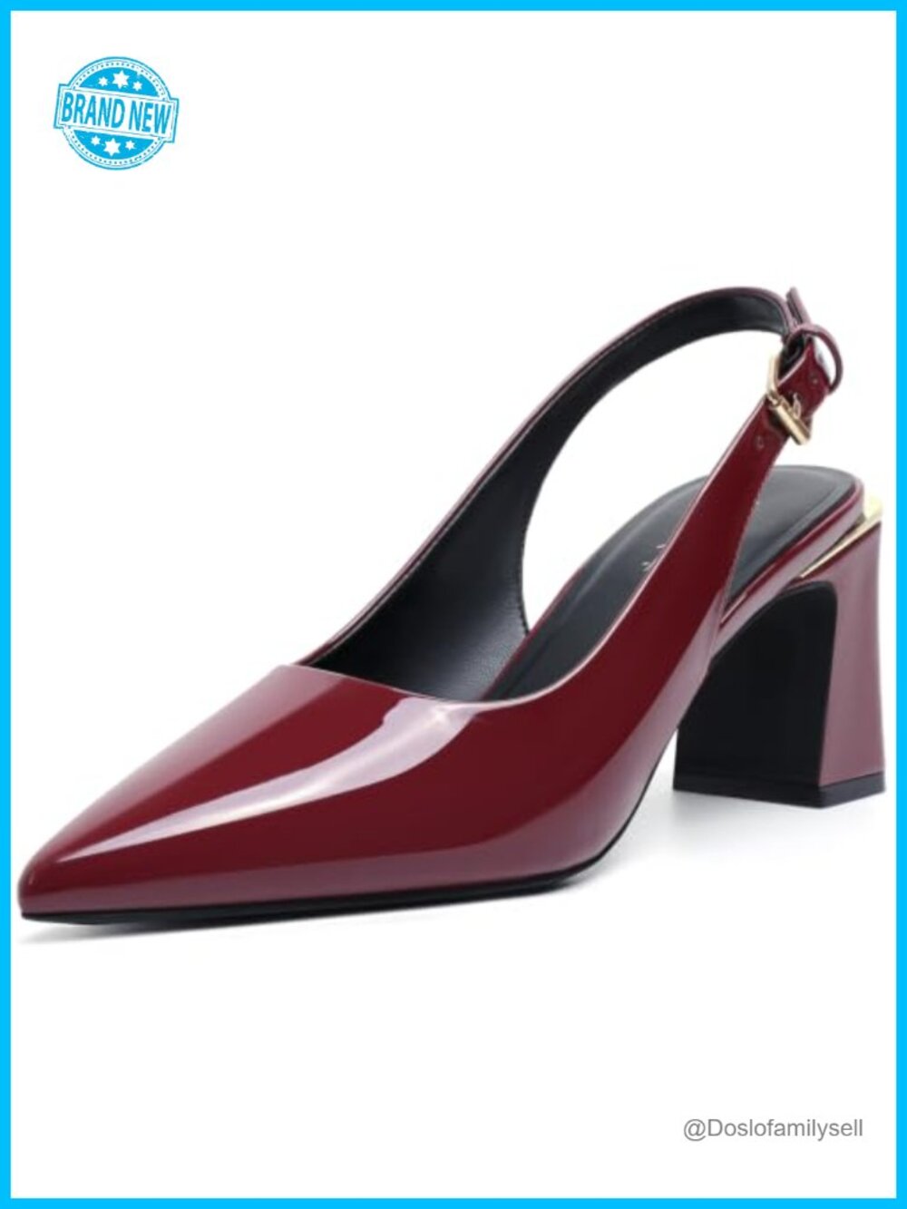Kitten Heels Pointed Toe Slingback Pumps Faux Leather 3in Block Heel Buckle